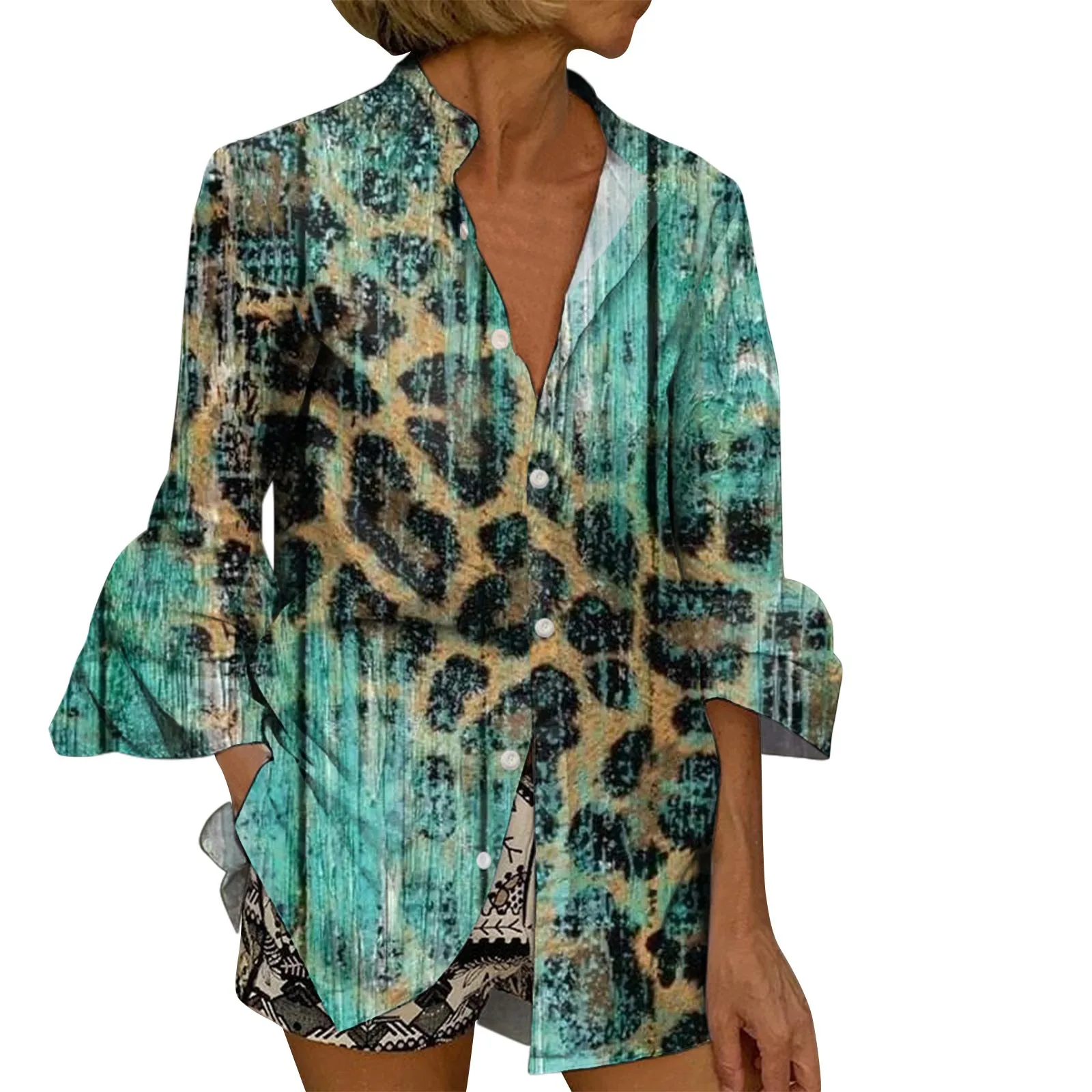 Women Dressy Casual Seventh Sleeve Shirts Blouses Chemise Femme Blusas OL Women Tops Solid Shirts 3D Print Camisa Harjauku