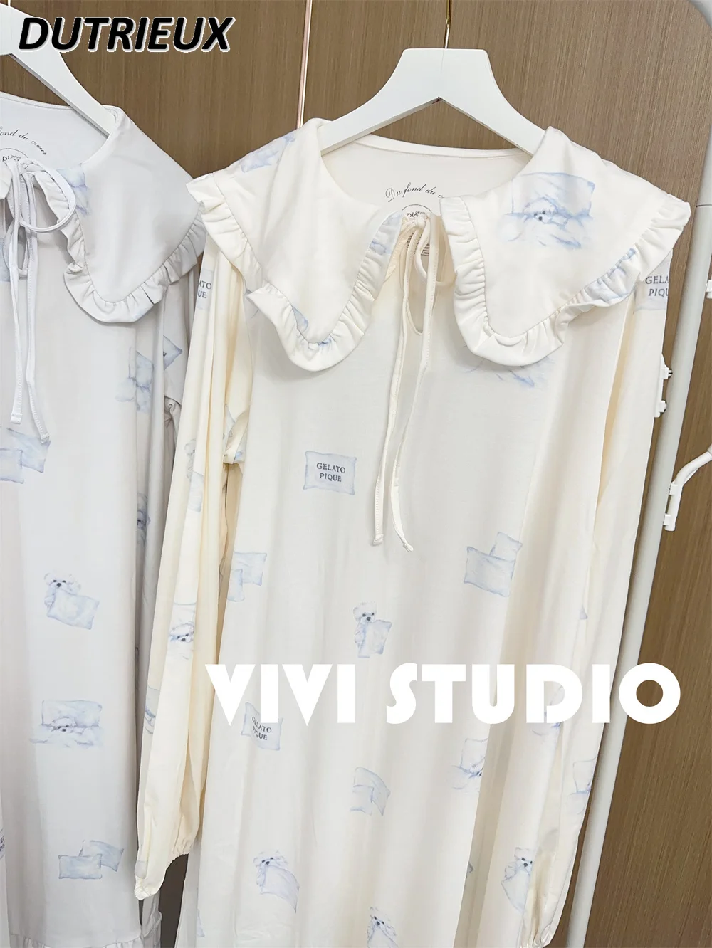 Женская ночная сорочка с длинным рукавом и воротником листья лотоса