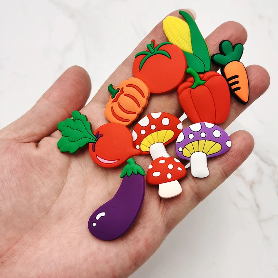 1Pcs Vegetables PVC Shoe Charms Eggplant Carrot Mushroom Pumpkin Shoe Accessories Shoe Decorations For Kids Party Gift Croc Jibz