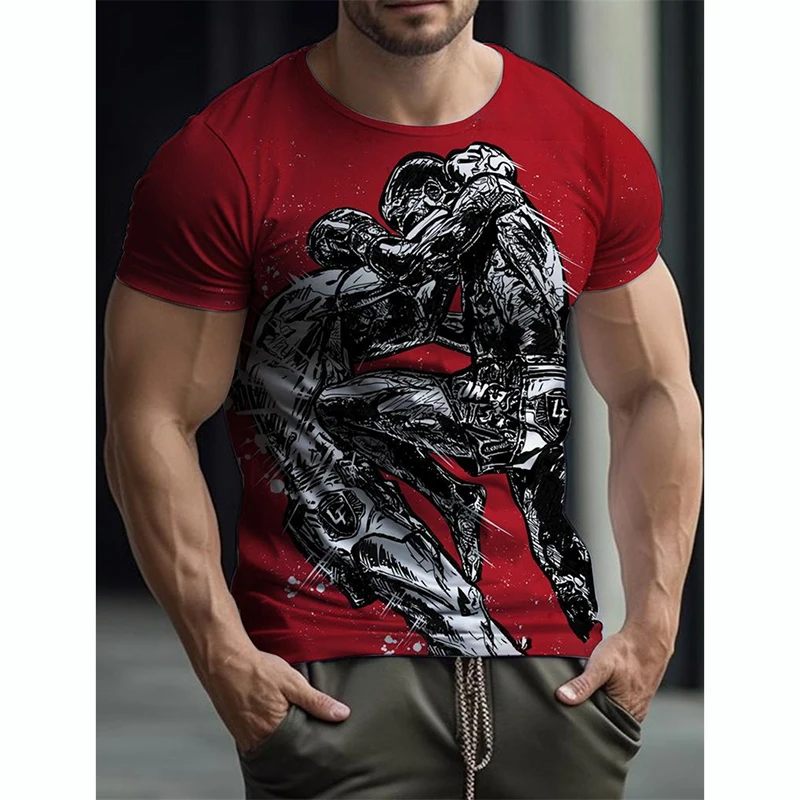 Boxing Gloves T-shirts Men's Gym Fitness Sports T-shirt Clothing O-neck Short Sleeve Retro 3D Print Casual Fashion Loose Tees
