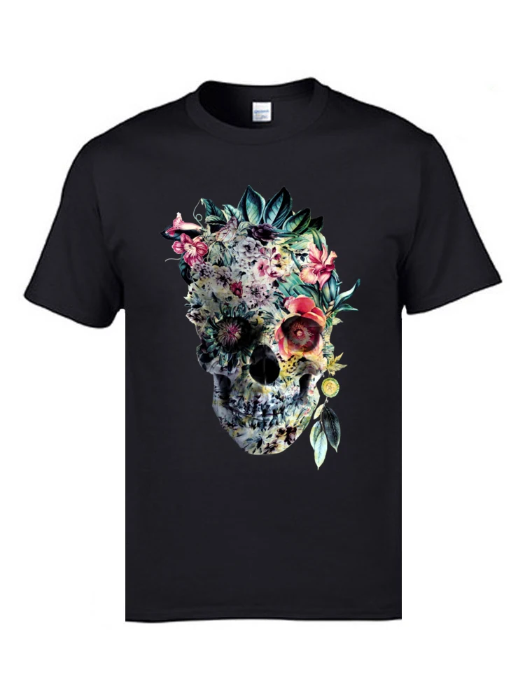 

Retro Brand T-Shirts Memento dia de los muertos Flower Skull Tshirts Mens Cool Design Pure Cotton Crweneck Tshirts Skull Rose