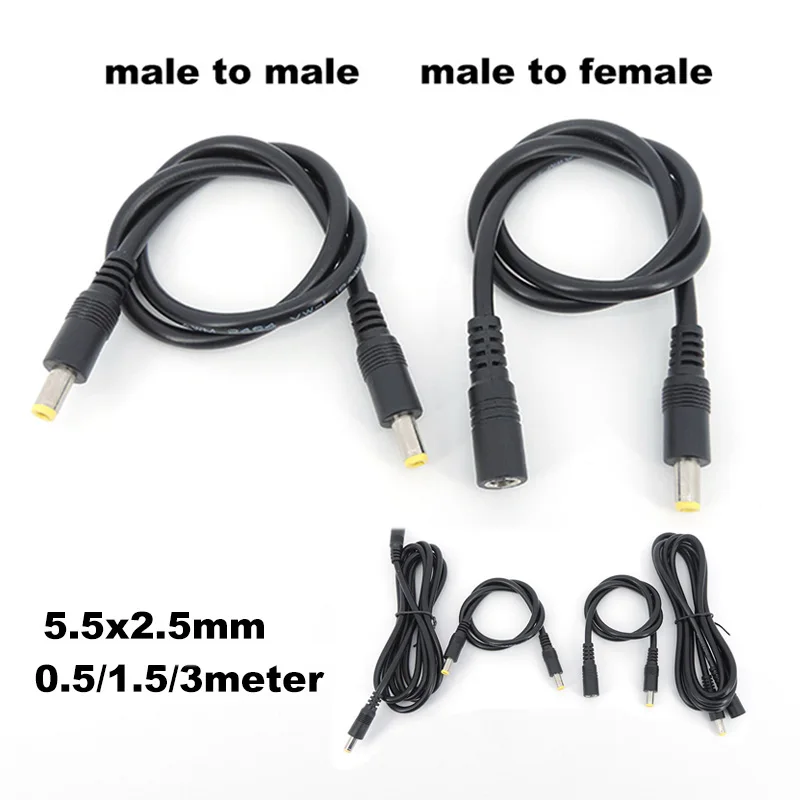 

0.5/3/1.5m DC male to male female power supply connector Extension Cable 18awg wire Adapter 19v 24v for strip camera 5.5X2.5mm L