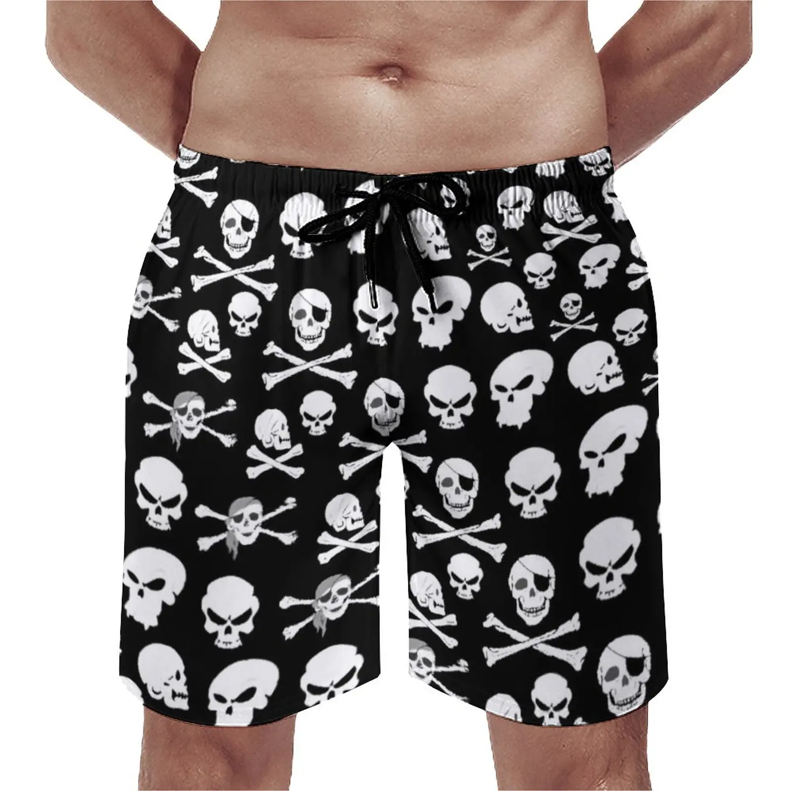 

White Skull Board Shorts Pirate Cross Bones Skulls Funny Beach Shorts Man Printed Oversize Swim Trunks Gift