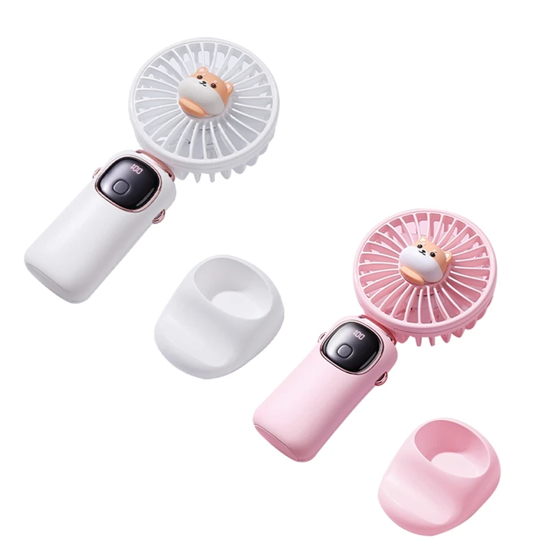 

Portable Handheld Fan, 4000Mah Neck Fan With LED Display, Foldable Desk Fan With Base, 5 Speed Fan For Women