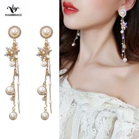 xiaoboacc 925 silver needle long tassel pearl earrings for women fashion temperament drop earrings jewelry