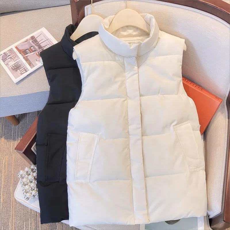 2024 зимний пуховый хлопковый жилет с воротником-стойкой цвета хаки хлопковая