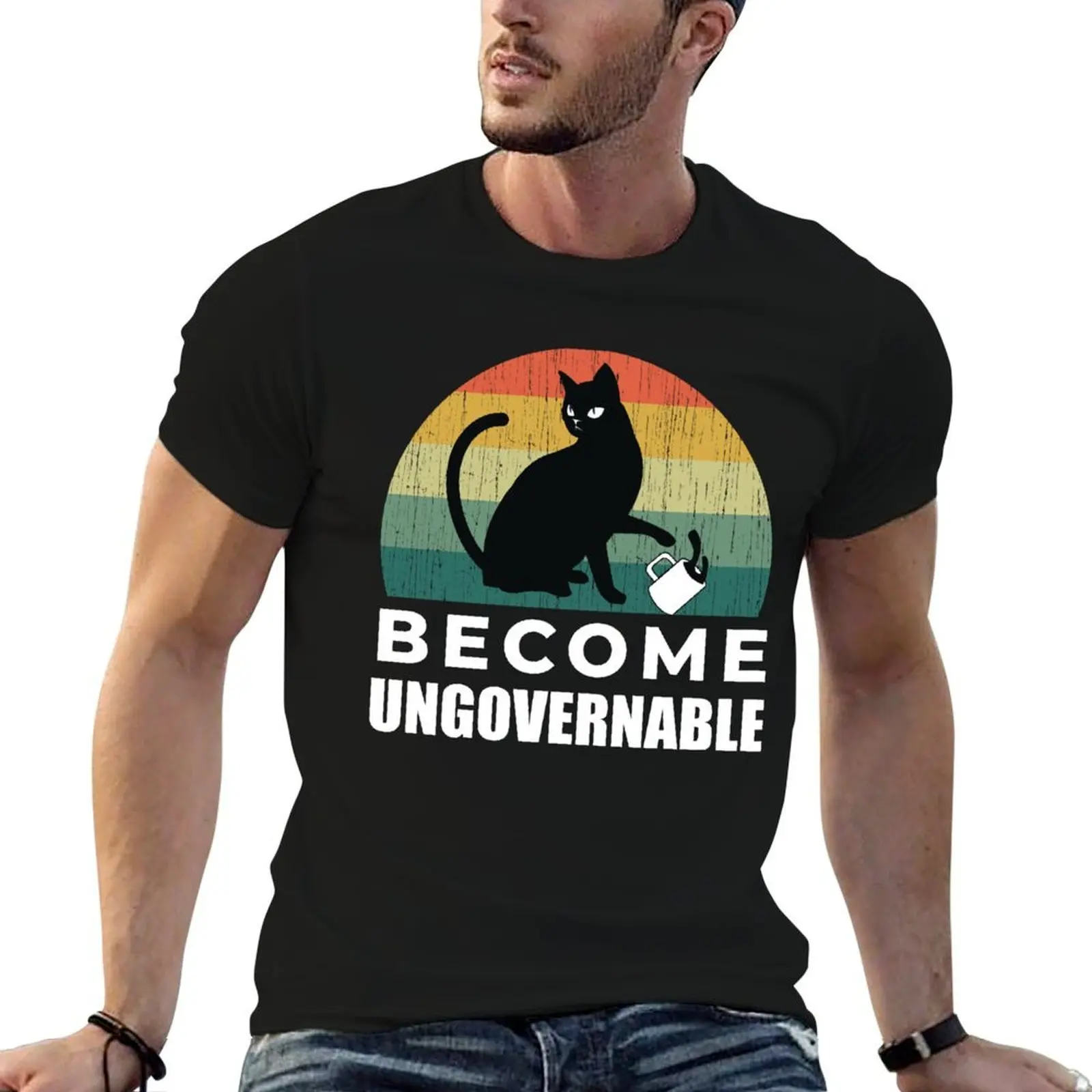 Фото Футболка Become Ungovernable Cat Drink, прочная повседневная рабочая футболка №1