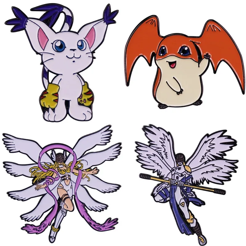 

Tailmon and Angewomon Brooch Pins Cute Cartoon Animal Enamel Pin Metal Badge Jewelry Accessories Decoration