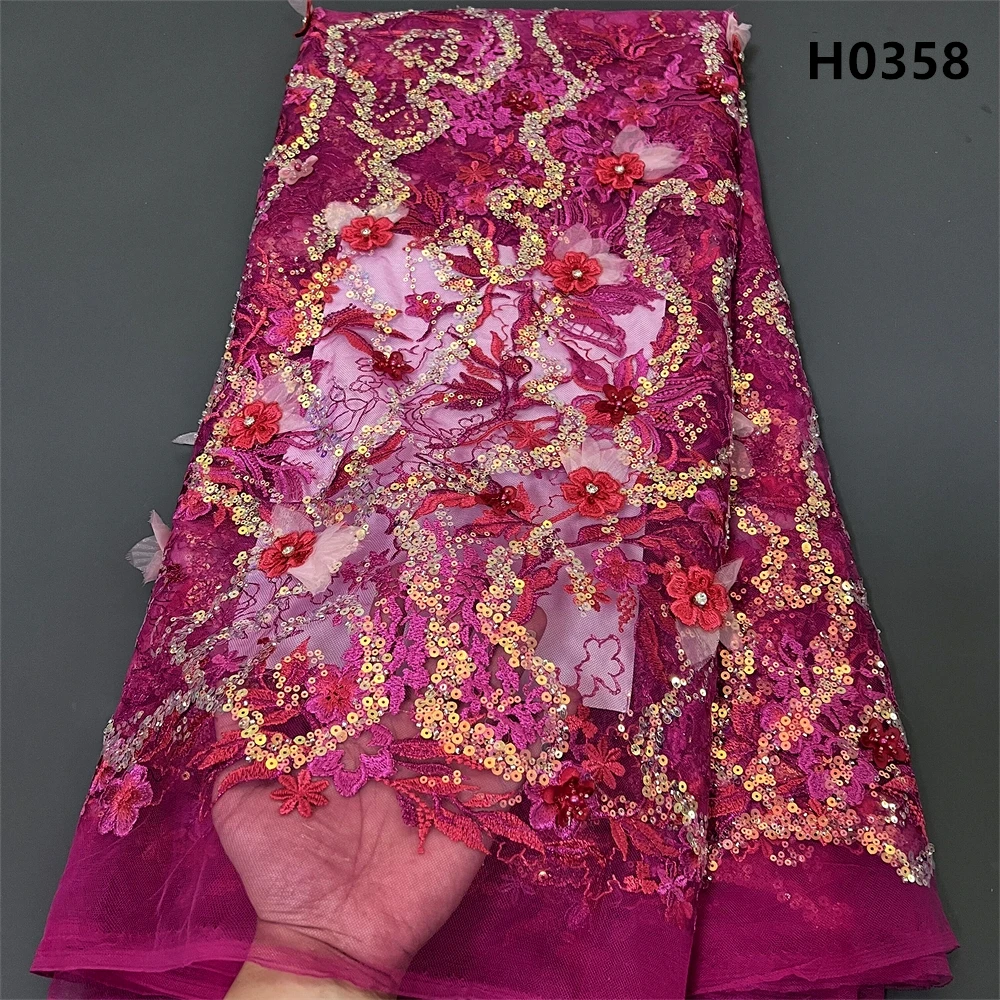 Африканская ручная вышивка тюль 5 ярдов Кружевная Сетка блестки ткань из Дубая с