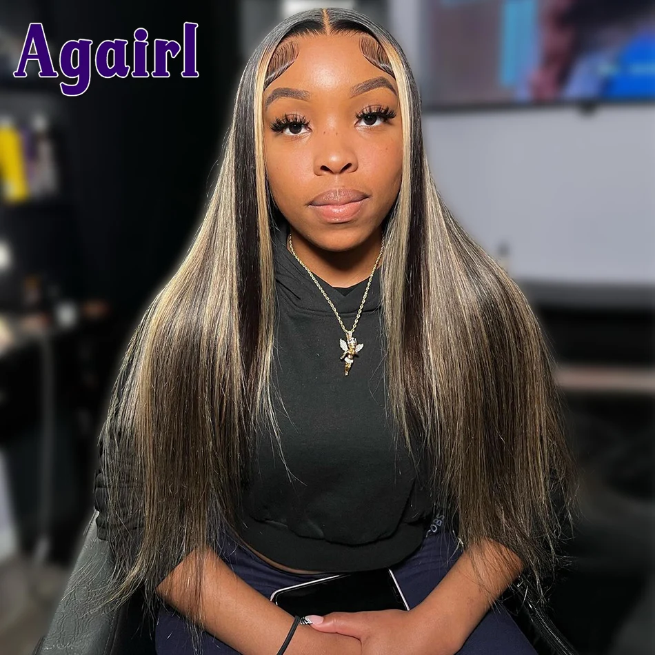 Highlight Grey with Black 30 Inch Transparent 13X6/13X4 Human Hair Lace Frontal Wig Blonde Black 5X5 Straight Lace Closure Wig