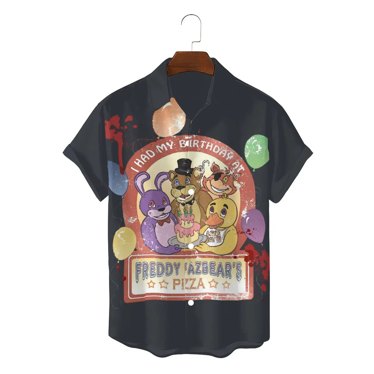 

Fazbear's Birthday Man's Hawaii Shirts Fnaf Game Square Collar Tops 3D Shirt Humor Top Quality Gift Idea