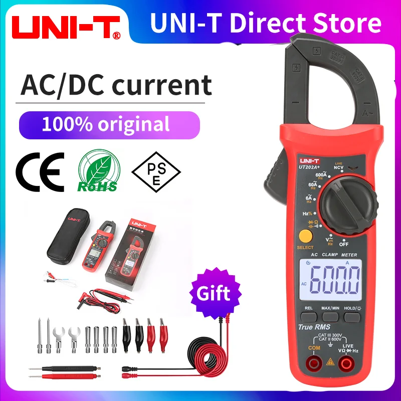 Цифровой токоизмерительный зажим UNI T UNI-T UT201 + UT202 UT202A амперметр постоянного и