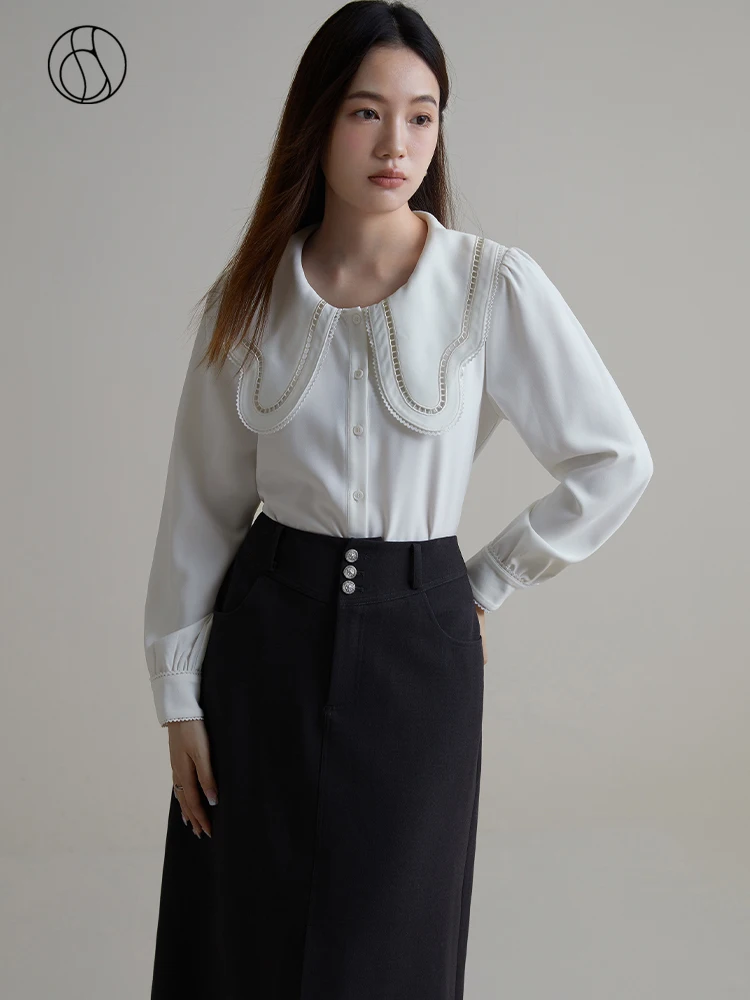 

DUSHU французская рубашка с воротником-бабочкой для женщин, новый стиль, милый Приталенный топ с пышными рукавами, рубашки для женщин, для зимы