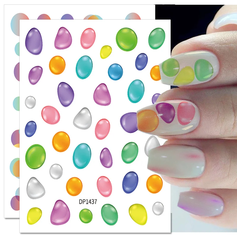 

3D Gradient Bubble Nail Stickers Colorful Geometry Balloon Heart Circle Nail Decals Nail Design Nail Art Decorations