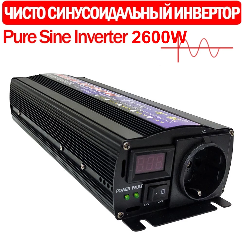 

Pure Sine Wave Inverter 1000W 2000W 2600W Power DC 12V 24V To AC 110V 220V Voltage 50-60Hz Converter Solar Car Inversor With LED