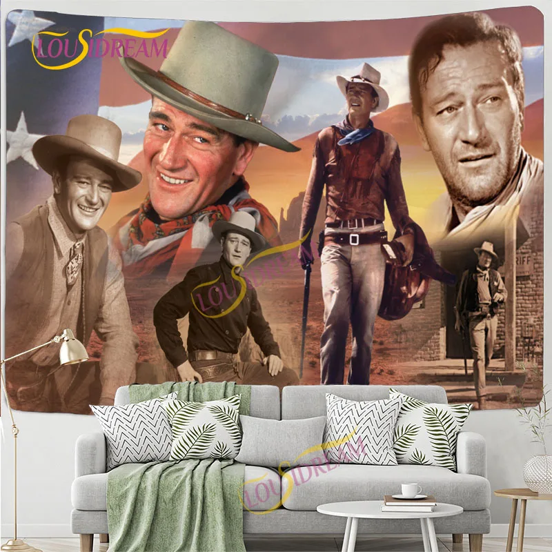 

Actor John Wayne style tapestry Popular hippie cowboy psychedelic tablecloth Beach towel Home mural decorative tapestry.