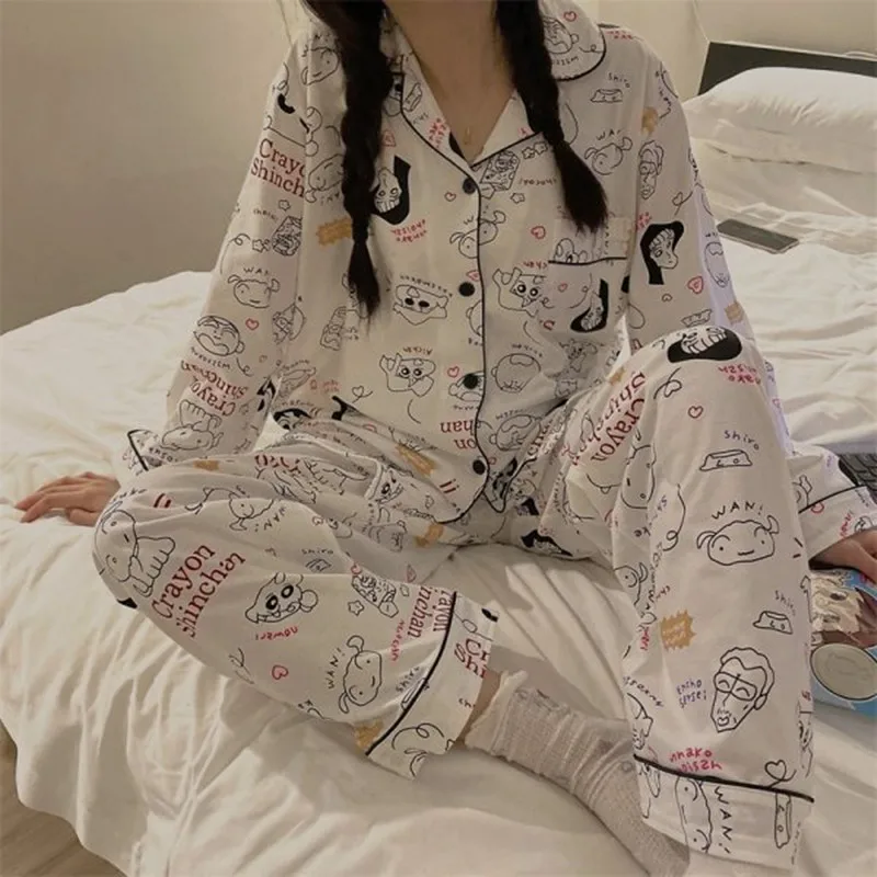 Pink Pajamas for Girls Women Sweet Homesuit Japan Cute Pyjama Sailor pattern Sin Chanv Nightwear Casual Long Sleeves Spring Cozy