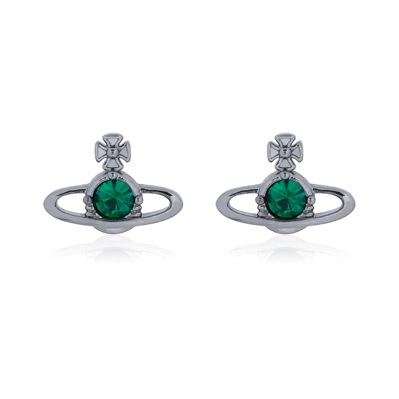 

Vivienne West queen Mini Single Zircon Saturn Stud Earrings For Fashion Women Jewelry Punk Style Ins Same Earrings Couple Gift