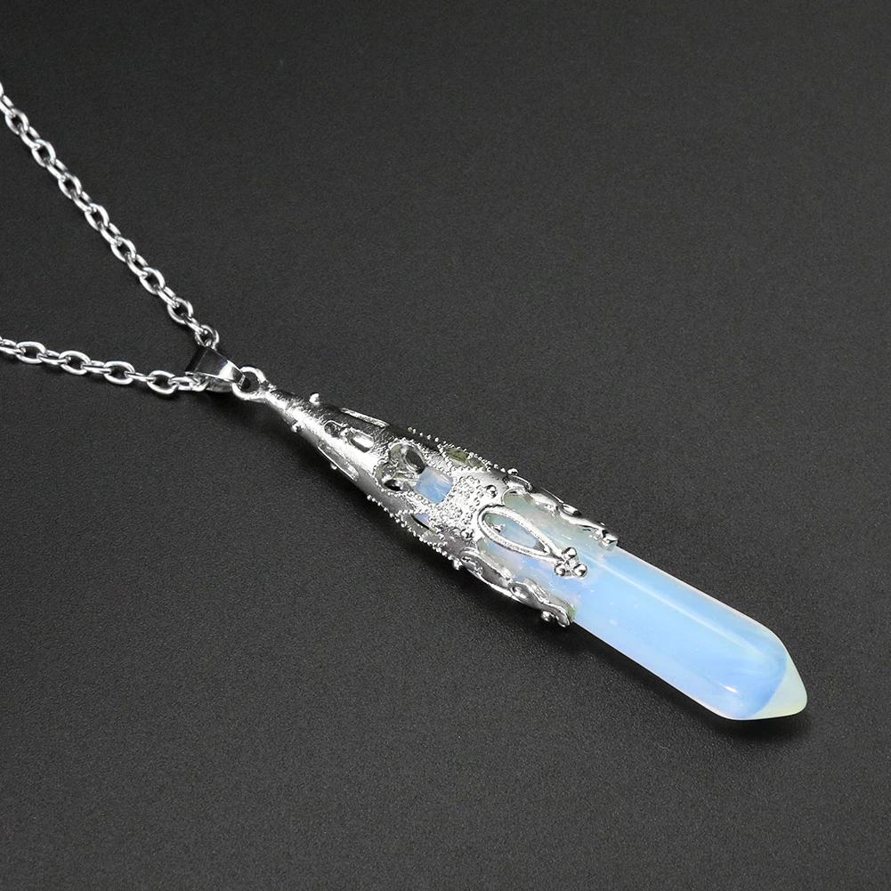 

Artificial Opal Pendulum Pendant Hexagonal Pillar Necklace Jewelry Reiki Therapy Meditation Energy Crystal Stone Gift