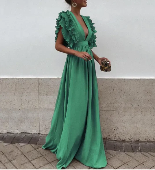 Весна-лето 2018 новая женская одежда однотонное длинное платье с летающими