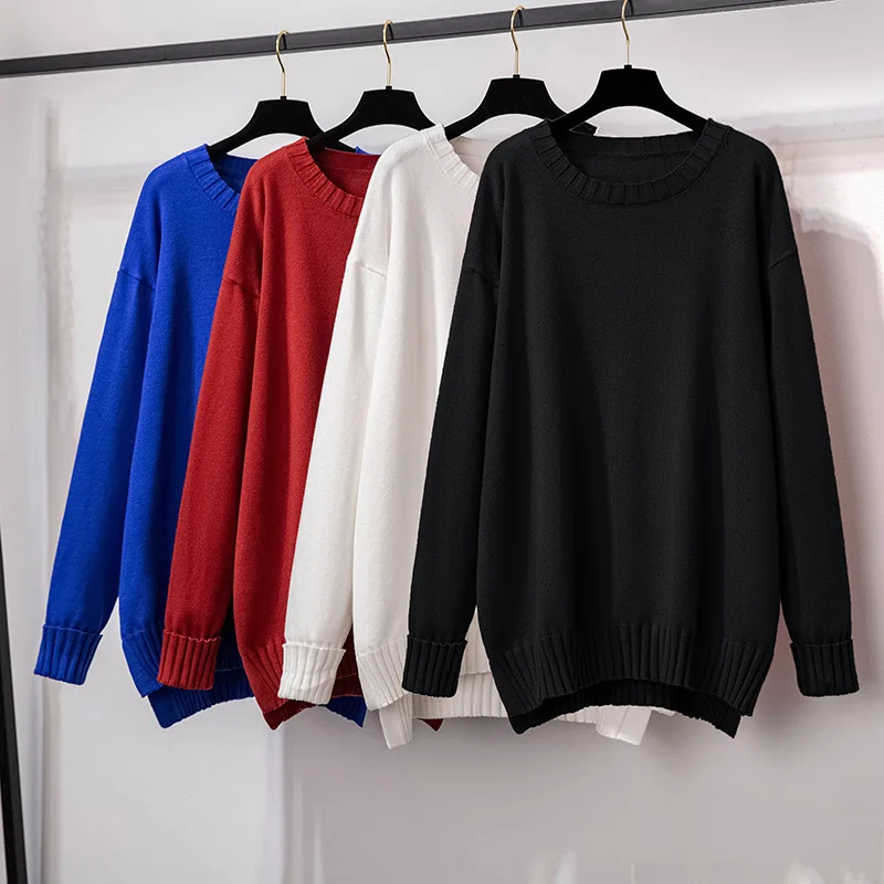 

2023 65-175kg Bust 150/160cm Plus Size Women Clothing Women Pullovers Solid O-neck Bottoming Show Thin Sweaters Big Size 6xl 7xl
