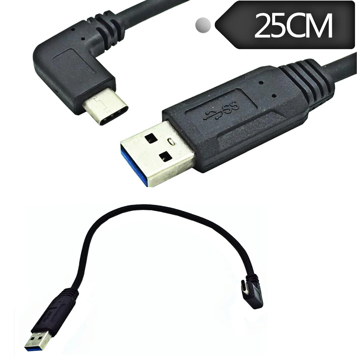 

AM Straight to Type-C Elbow 90 Degree Micro USB Male to USB Male Data Charging Connector Cable 0.25m for Mobile Phone Tablet