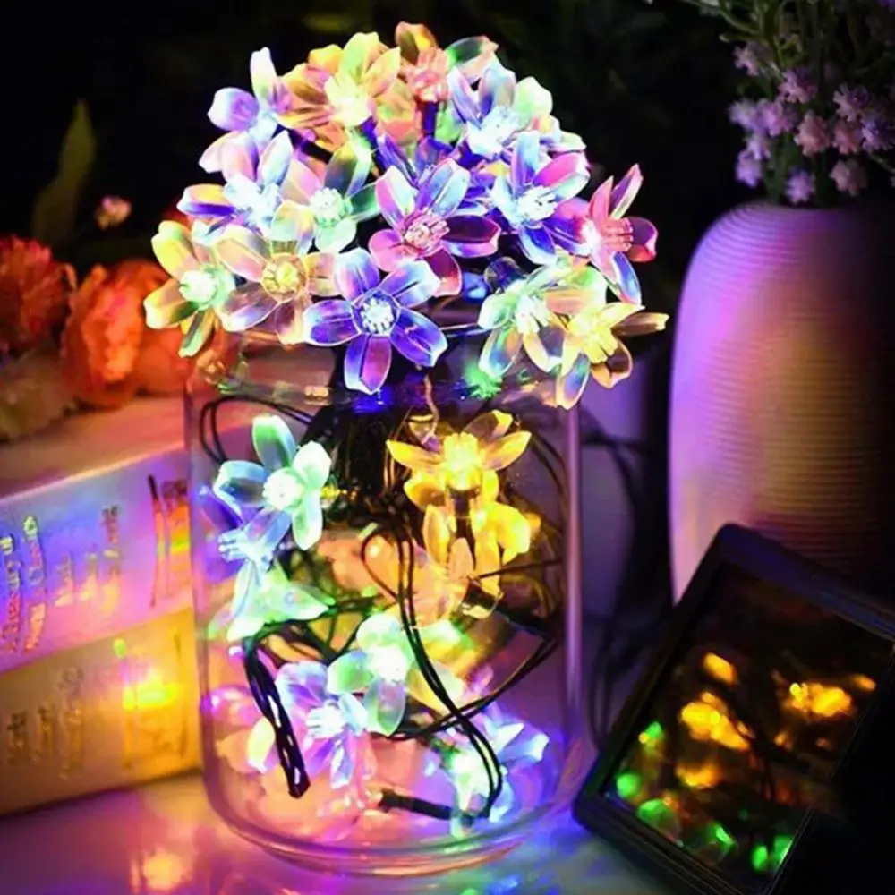 

5M/12M LED Solar Lamps Outdoor Waterproof Sakura PVC String Lights Garden LED Cherry Blossom Strings Lights Fairy Warm Light