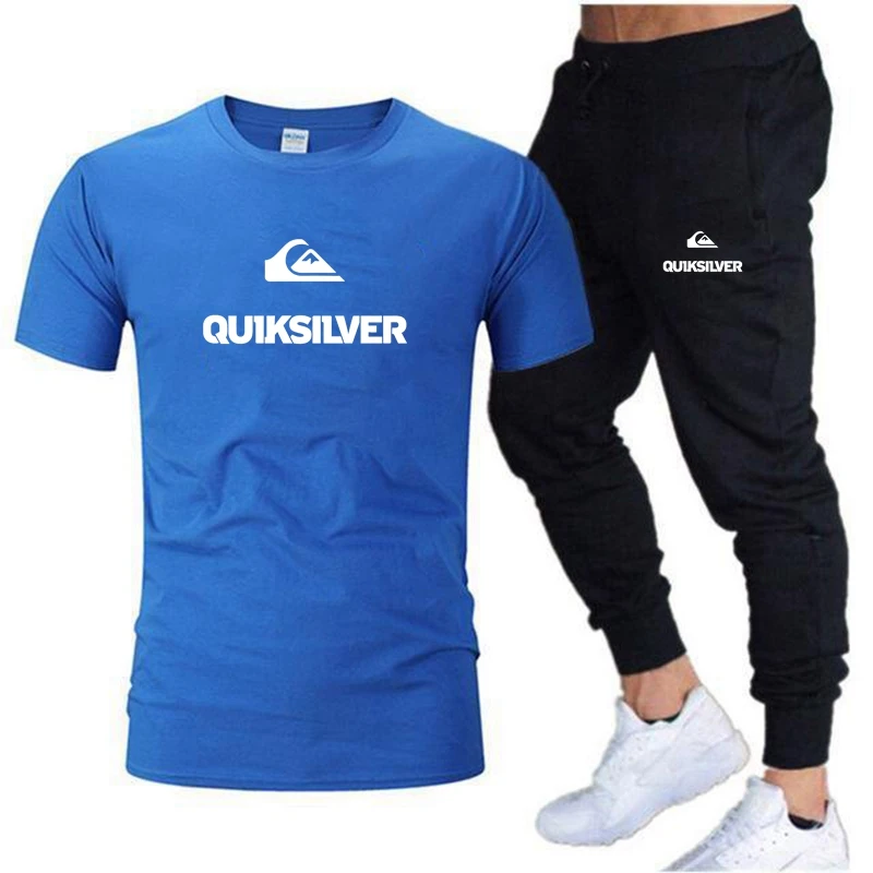 2023 Men's Quiksilver Cotton Hot Selling Brand Summer T-shirt+Pants Set Leisure Brand Fitness Jogging Fashion Hip Hop T-shirt