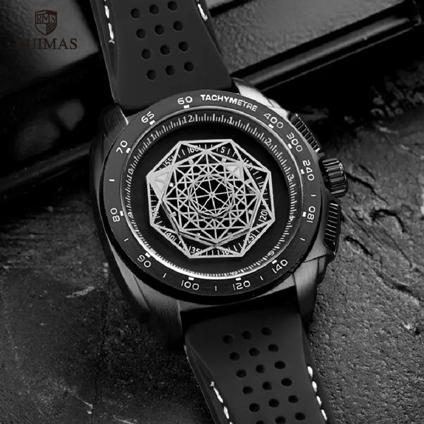 

RUIMAS Quartz Watches Men Luxury Silicone Sports Wristwatch Top Brand Relogios Masculino Causal Army Clock Watch Man RN554 Black