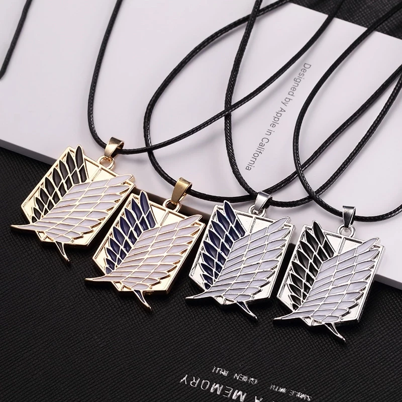 

Anime Attack on Titan Alloy Necklace Figure Toys Wings of Liberty Shingeki No Kyojin Leather Chain Gold Silver Pendant Gift Kids