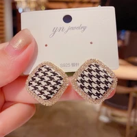 korean fashion square rhinestone stud earrings ladies classic fabric striped retro geometric earrings jewelry 2022