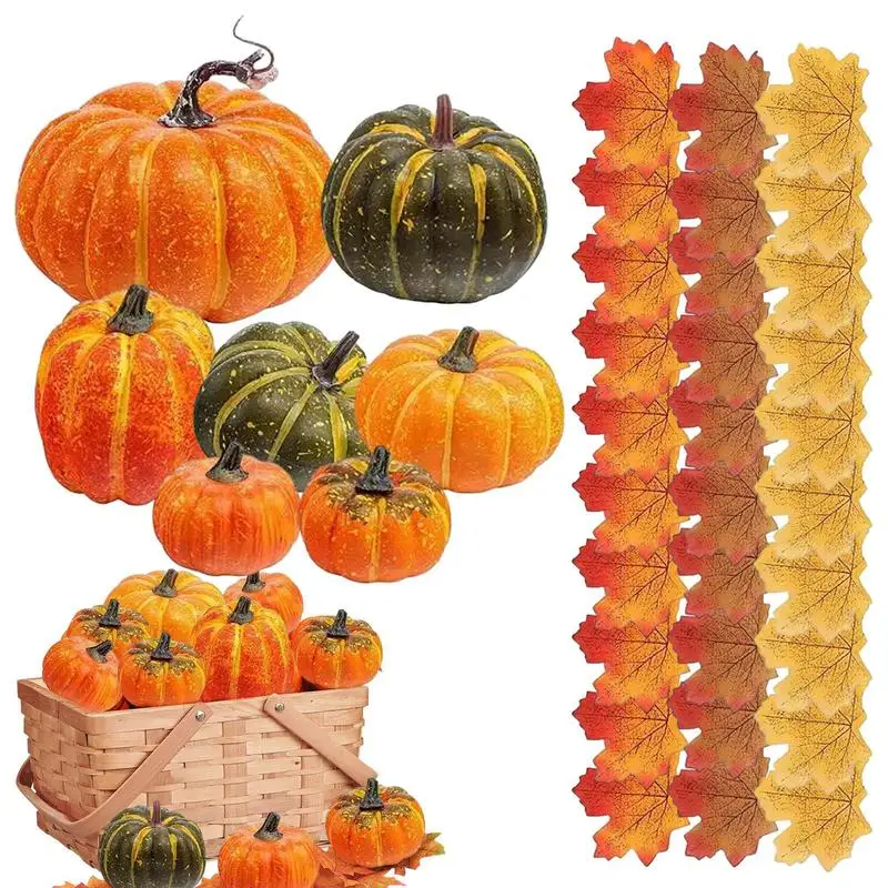 

Foam Pumpkins For Crafts Artificial Maple Leaves Pumpkins Set 37 PCS 30PCS Fake Maple Leaves 7PCS Fake Pumpkins For Decorating