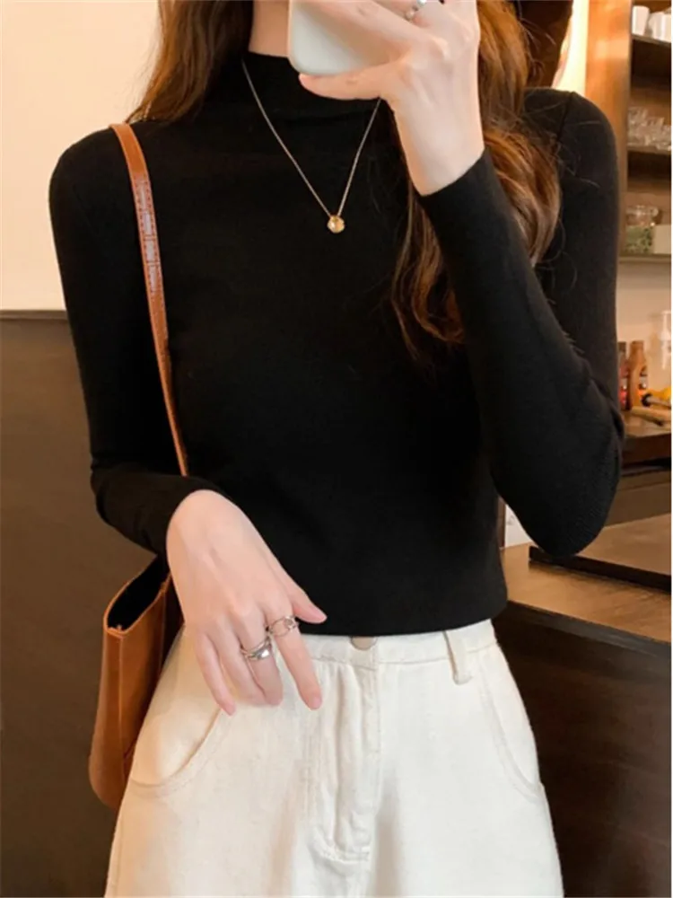 Girdear Amashi Zheng Same Sle with Mall 2024 Autumn New Women clothes Half-high Collar Wool Knitting Base Sweater Women