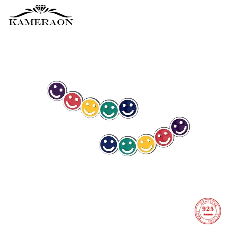 

Kameraon S925 Sterling Silver Simple Colorful Smiley Face for Women Girls Cute Earrings Small Trend Ear Rings Party Gifts 2022