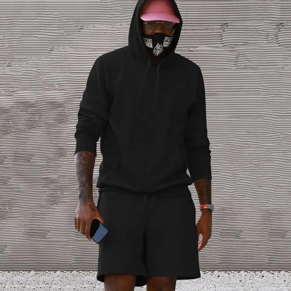 

Спортивный костюм мужской однотонный с карманами, повседневный комплект из 2 предметов, толстовка с длинным рукавом, широкие штаны с эластичным поясом