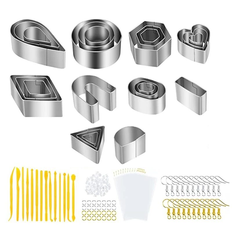 

Polymer Clay Cutters 10 Shapes Cutters 178 Pcs Clay Earring Cutters with Earring Cards and Hooks Clay Cutters for DIY