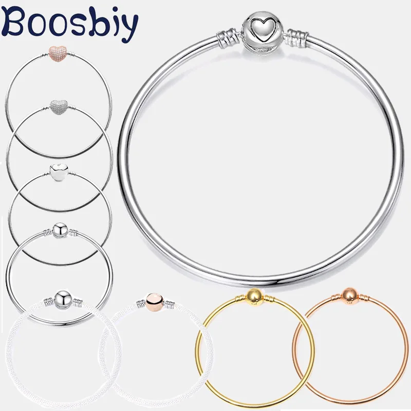 

Boosbiy 9 Style 17-21cm Silver Color Charm Bracelet Fits DIY Snake Chain Brand Bracelets & Bangles For Women Jewelry