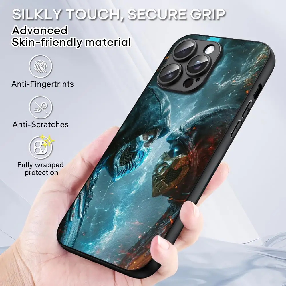 Фото Чехол для iPhone 16 15 14 13 12 11 Plus Pro Max Limited Edition с дизайном логотипа Mortal Kombat, черный, жесткий, из овечьей кожи №3