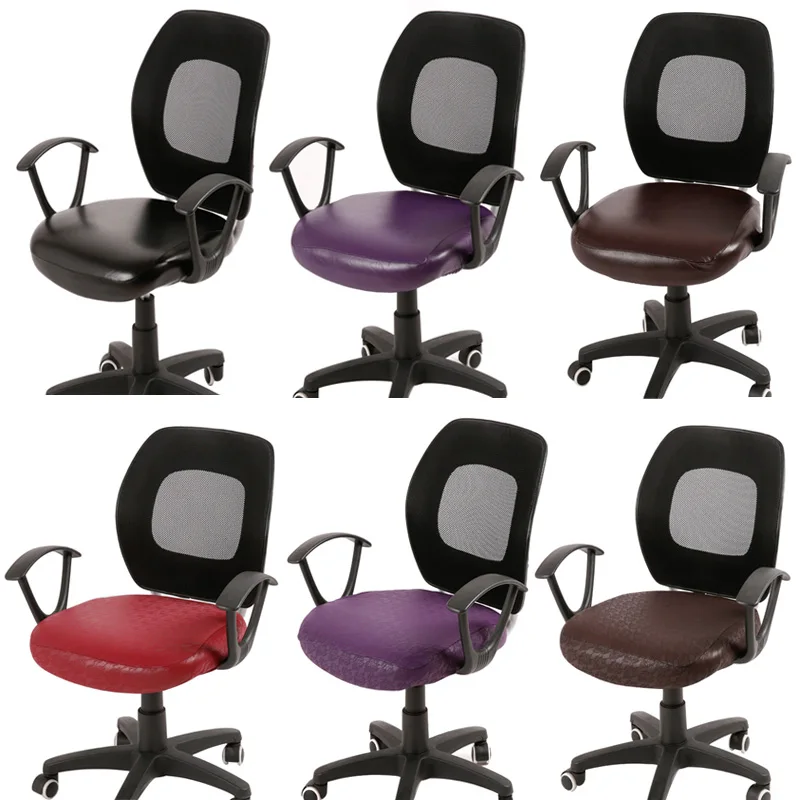 

Faux Leather Chair Cover Waterproof Seat Case for Study Room Elastic Computer Chair Cover Removable Solid Seat Protector