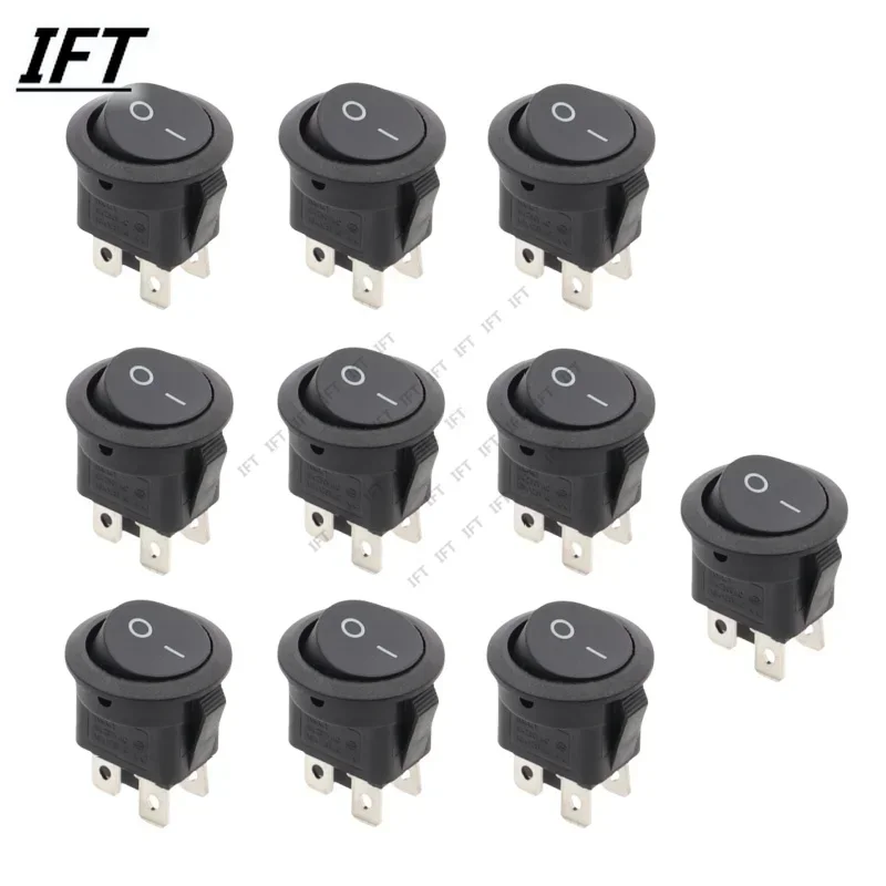 10 шт. KCD1 20 мм круглый кулисный переключатель с квадратным основанием, 4 контакта, переменный ток 250 В, 6 А, 125 В, 10 А, черный, ВКЛ/ВЫКЛ, 4 фута выключатели питания