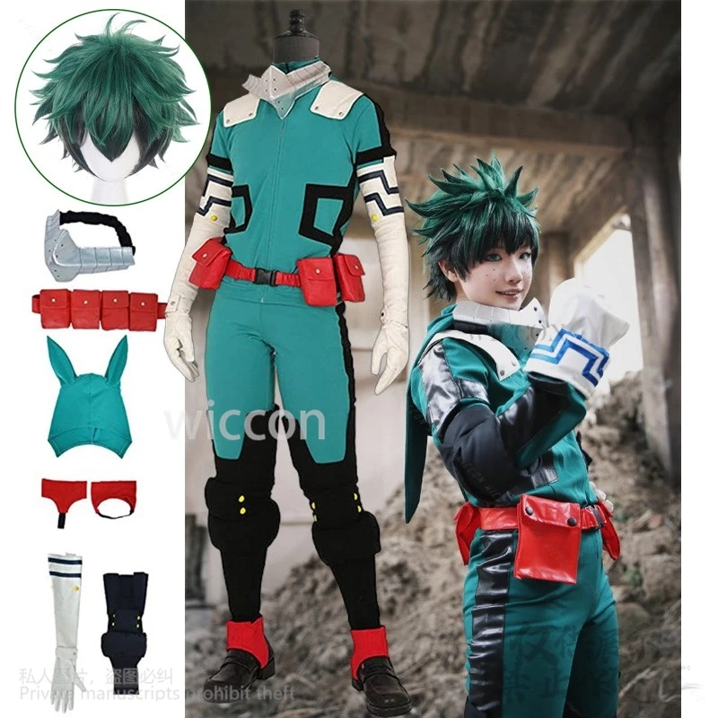 Аниме My Midoriya Hero Izuku Academy Deku Косплей Костюм Боевая форма Сумка Парик Набор волос