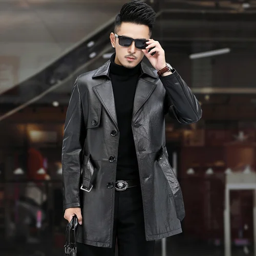 

Autumn Natural Cow Jacket Genuine Cowhide Coat for Men Mid-length Slim Leather Jackets Coats Chaqueta SGG696