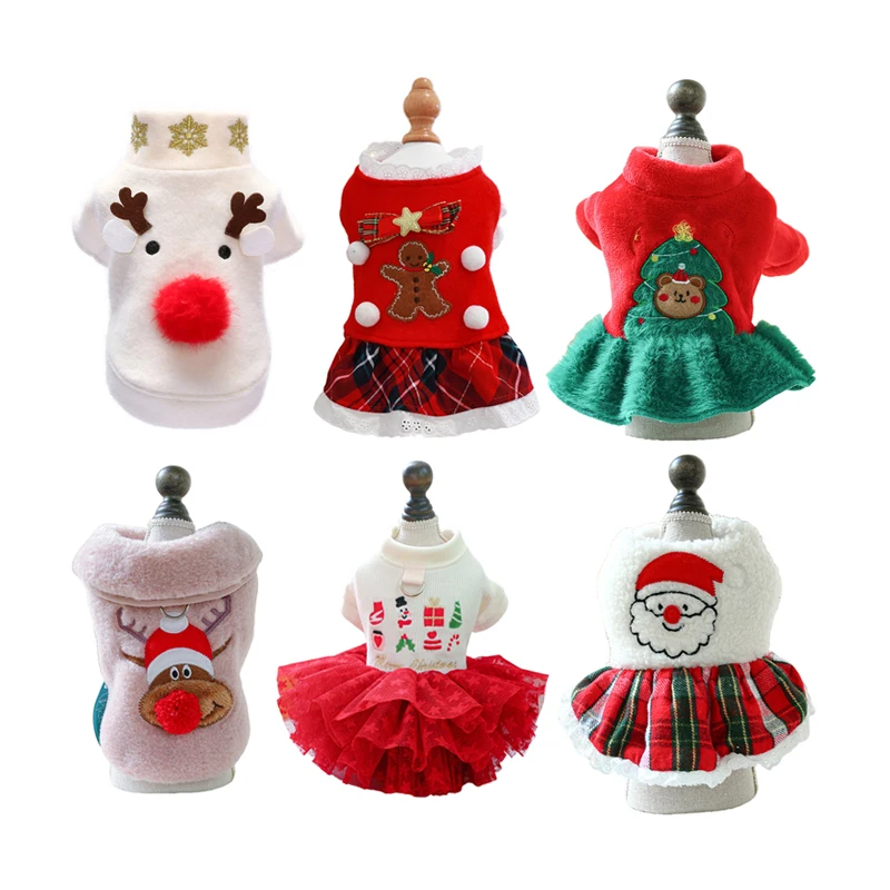 

Dog Christmas Costume Puppy Fancy Dress Christmas Tree Festival Cosplay Clothes for Small Dogs Warm Fleece Skirt Holiday Apparel