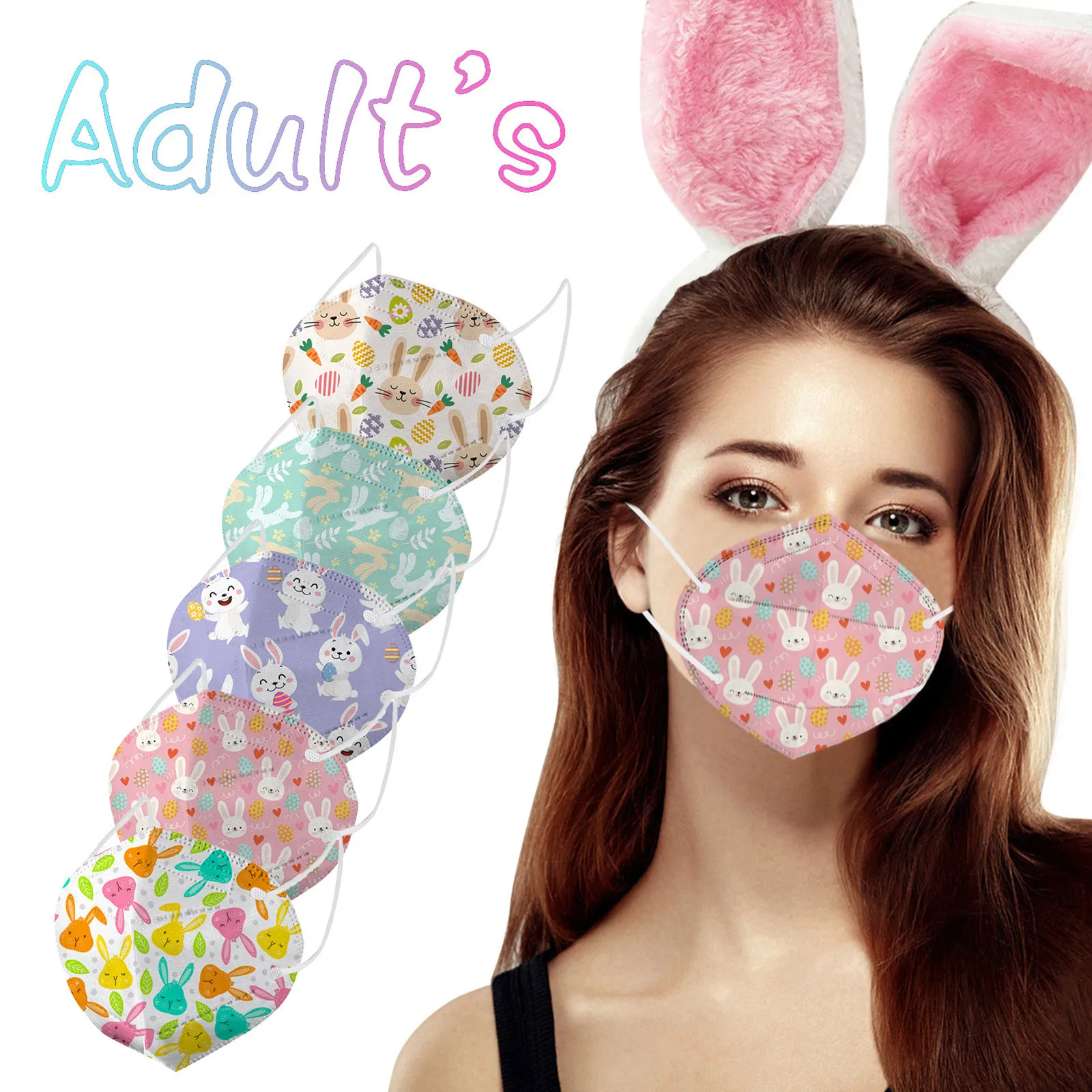 

10PC Adult Easter Bunny Prints Disposable Masks 5 Layer High Density PM2.5 Anti-dust mouth Mask Mouth Mask Cover Gift Decoration