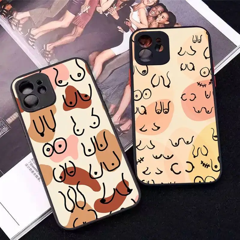 

Boobs Art Print Phone Case for iPhone 14 11 12 13 Mini Pro Max 8 7 Plus X XR XS MAX Translucent Matte Cover