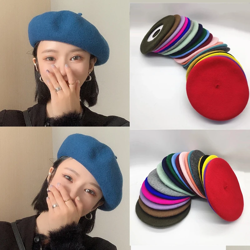 Берет фетровый Женский зимний мягкий теплый шерстяной кепка художника |