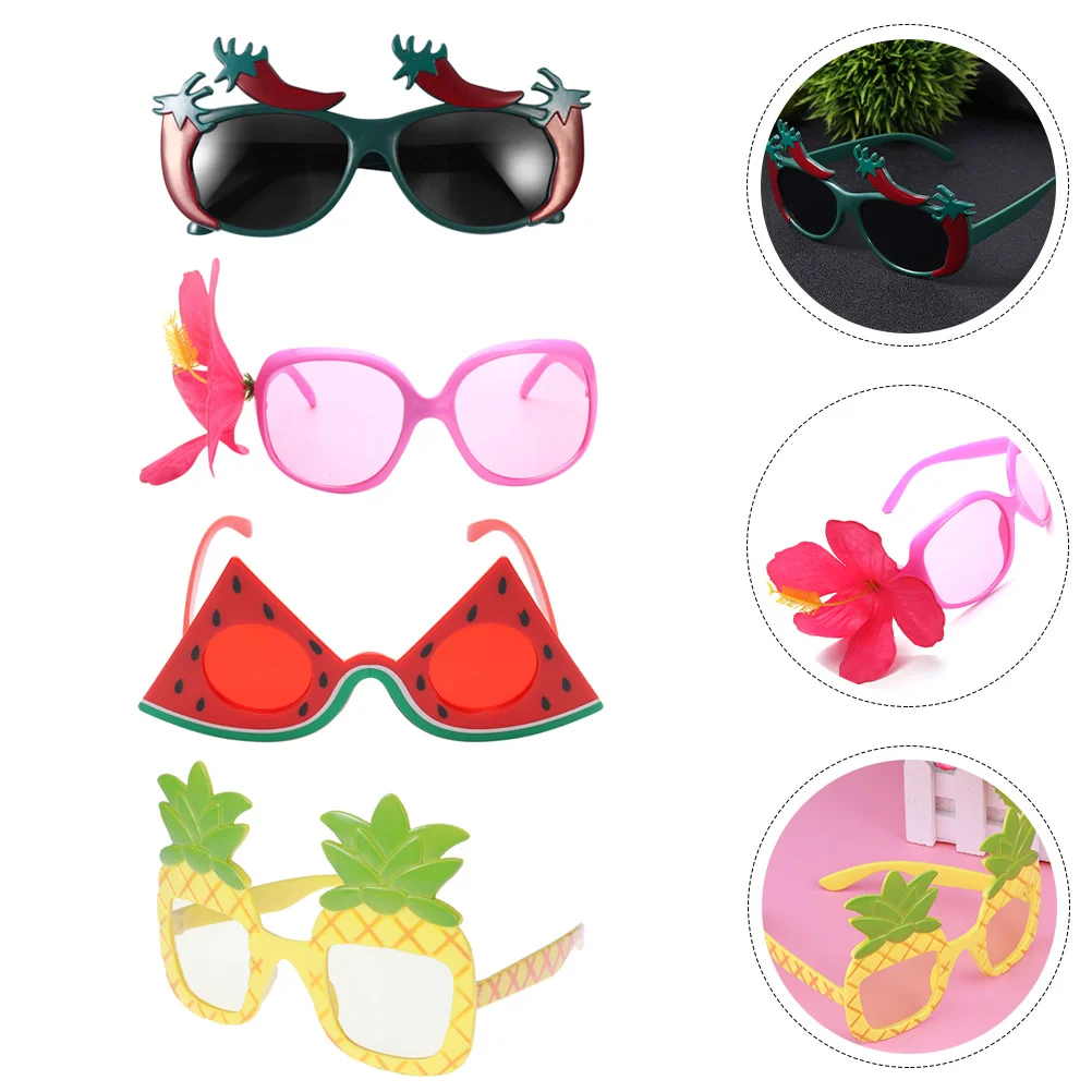 

4pcs Eyeglasses Hawaii Elements Eyeglasses Photo Props Costume Prop Decorative Eyeglasses for Festival