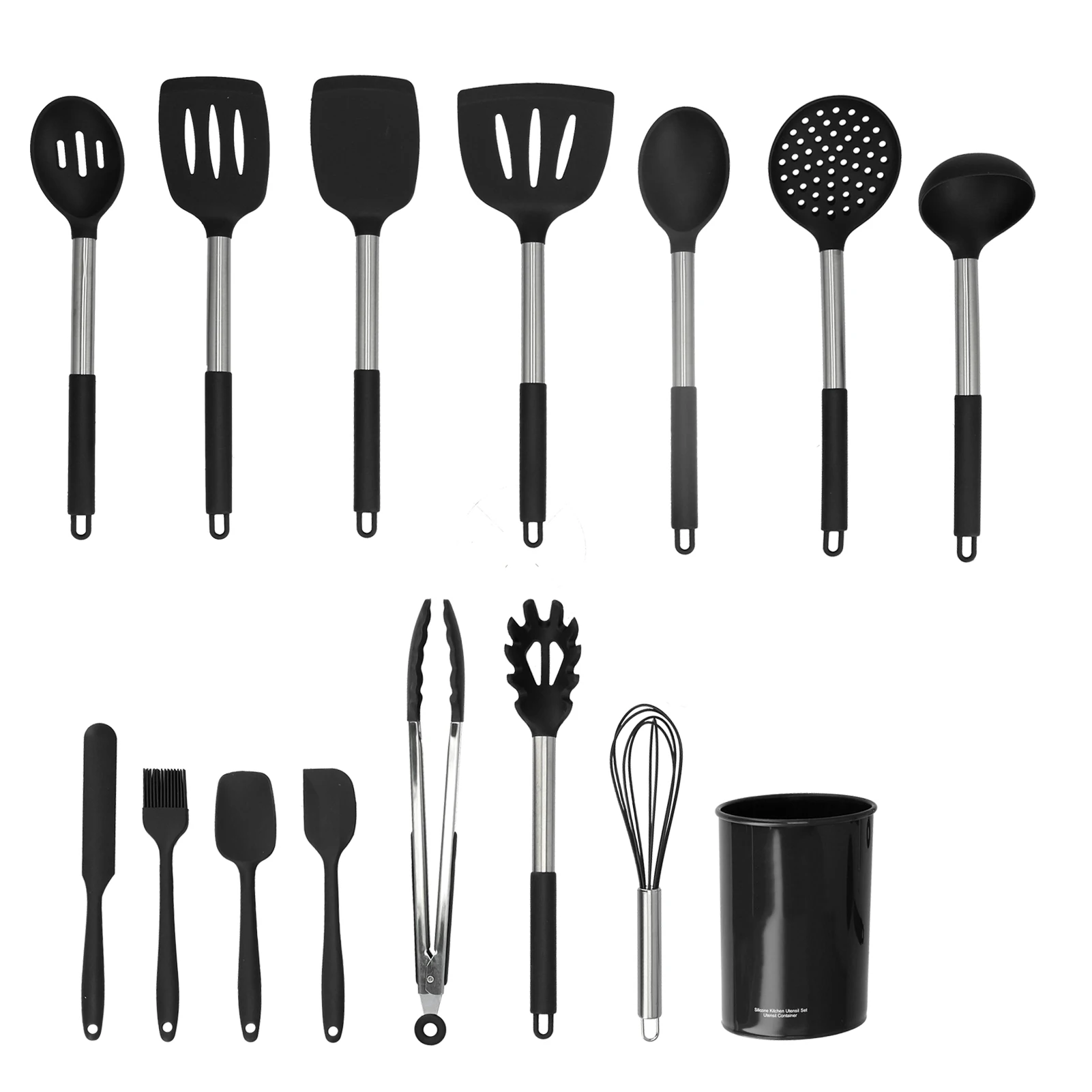 

15PCS/Set Silicone Cooking Utensil Set with Stainless Steel Handle Kitchen Spatulas Spoon Cooking ToolsBlack