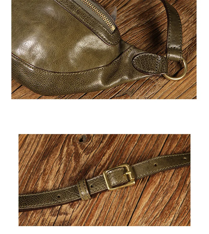 Retro fashion designer teenager natural genuine leather small chest bag casual outdoor daily sports cellphone waist bag women