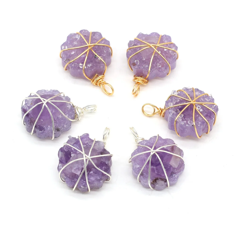 

6PCS Natural Stone Amethyst Winding Irregular Flower Pendant For Jewelry Making DIY Necklace Accessories Gems Charm Gift 22x30mm